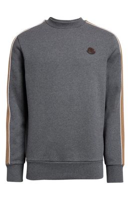 Moncler Stripe Sleeve Crewneck Sweatshirt in Grey