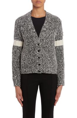 Moncler Stripe Sleeve Marled Wool Blend Cardigan in Black