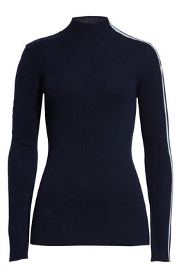 Moncler Stripe Sleeve Merino Wool Turtleneck Sweater in Dark Navy Blue at Nordstrom, Size Large