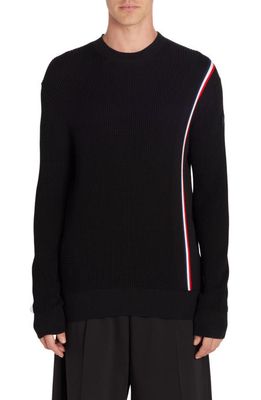 Moncler Stripe Waffle Knit Sweater in Black