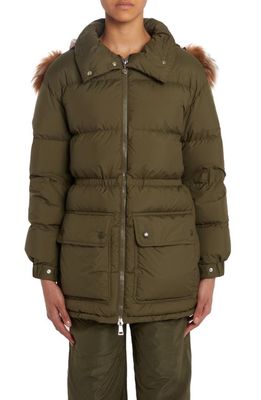 Moncler Tadorne Quilted Down Parka with Genuine Shearling Trim in Dark Green