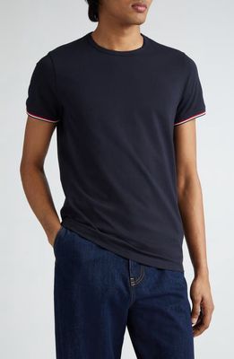 Moncler Tipped Cotton Stretch Jersey T-Shirt in Navy