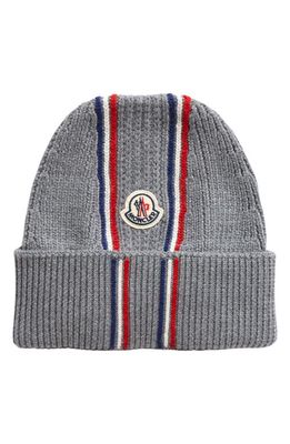 Moncler Tricolor Stripe Wool Beanie in Gray