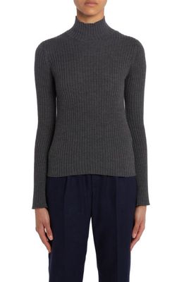 Moncler Turtleneck Virgin Wool Blend Rib Sweater in Dark Grey