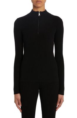 Moncler Turtleneck Virgin Wool Quarter Zip Sweater in Black