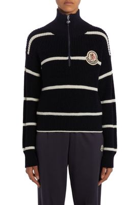 Moncler Turtleneck Wool Half Zip Sweater in Blue Navy