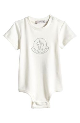 Moncler Tutina Embroidered Cotton Bodysuit in Light Grey
