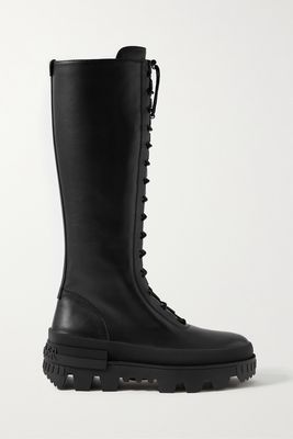 Moncler - Vail Leather Lace-up Knee Boots - Black