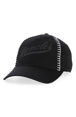 Moncler Whipstitch Detail Logo Cotton Baseball Cap in Black