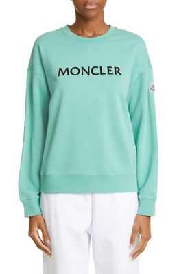 Moncler Women's Logo Cotton Blend Sweatshirt in Mint Green