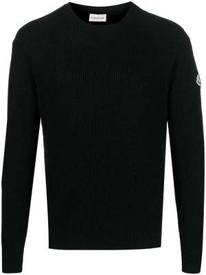 Moncler wool ribbed logo-patch jumper - Black