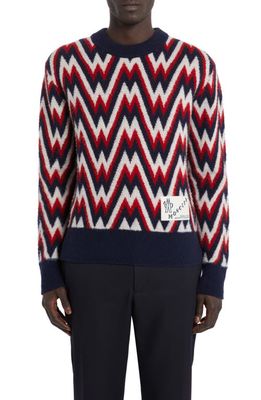 Moncler Zigzag Logo Jacquard Wool Sweater in Red/Blue