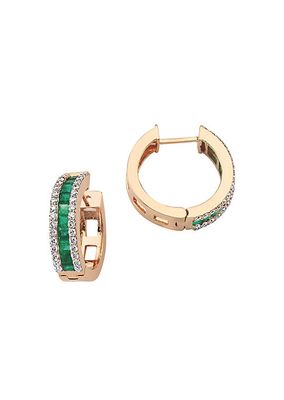 Mondrian 18K Rose Gold, Emerald, & 0.7 TCW Diamond Hoop Earrings
