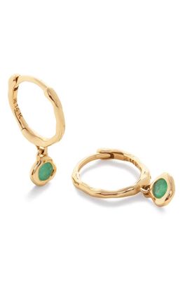 Monica Vinader Mini Siren Emerald Huggie Hoop Earrings in 14K Solid Gold /Emerald