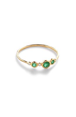 Monica Vinader Siren Emerald & Diamond Stacking Ring in 14K Solid Gold /Emerald