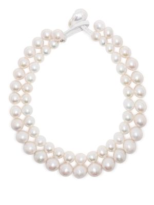 Monies double-chain pearl choker necklace - White