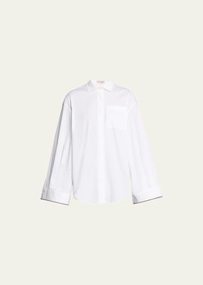 Monili-Cuff Bell-Sleeve Cotton Poplin Shirt