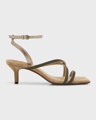 Monili Mixed Leather Ankle-Strap Sandals