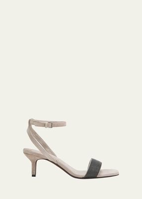 Monili Strap Suede Kitten-Heel Sandals