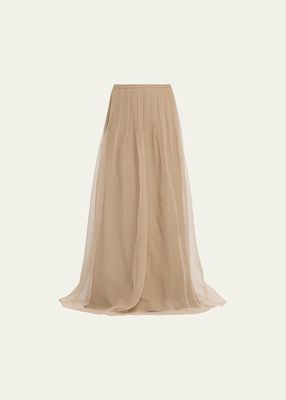 Monili-Trim Crispy Silk Maxi Skirt