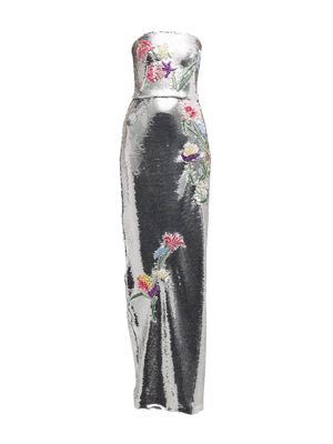 Monique Lhuillier embroidered sequin-embellished dress - Silver