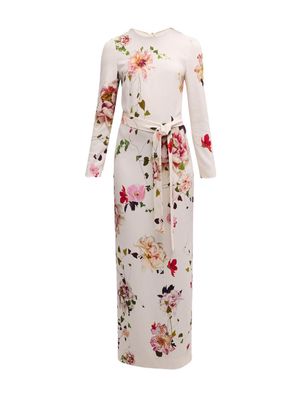 Monique Lhuillier floral-print belted gown - Neutrals