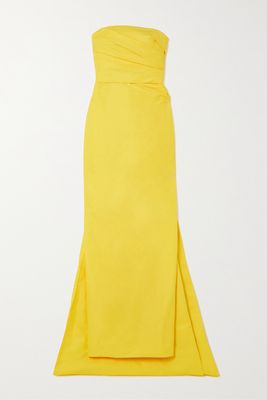 Monique Lhuillier - Strapless Bow-detailed Draped Gathered Faille Gown - Yellow