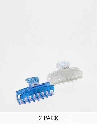 Monki 2 pack glitter hair claw clips in multi