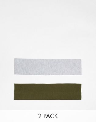 Monki 2 pack headbands in gray melange and khaki green-Multi