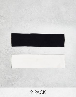Monki 2 pack jersey headband in black and white-Multi