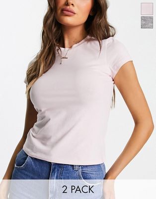 Monki 2-pack T-shirts in pink and gray melange-Multi