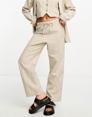 Monki 3 piece linen pants in beige - part of a three piece set-Neutral