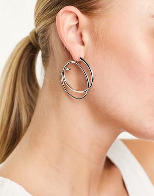 Monki abstract hoop earrings in silver