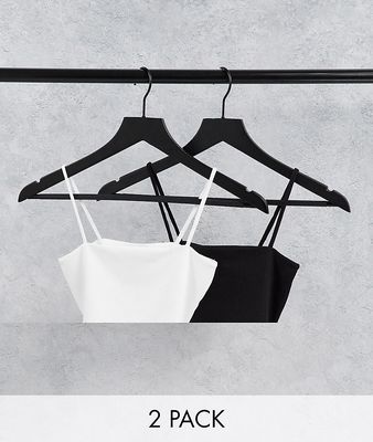 Monki Alissa 2 pack cami crop top in black and white - WHITE