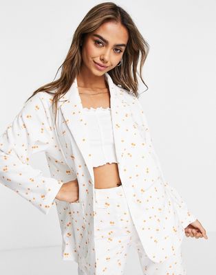 Monki blazer in white blossom print - part of a set-Multi