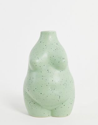 Monki body candle holder in sage speckle-Green