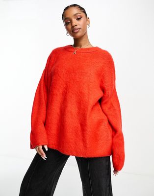 Monki brushed knit sweater in red