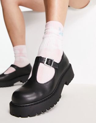 Monki buckle shoe with chunky sole in black - BLACK