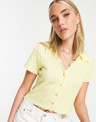Monki button front blouse with collar in yellow