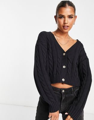 Monki cable knit cardigan in black