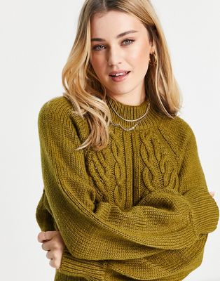 Monki cable knit sweater in olive green - KHAKI