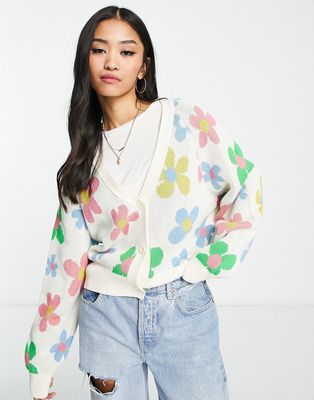 Monki cardigan in multicolor floral-Purple