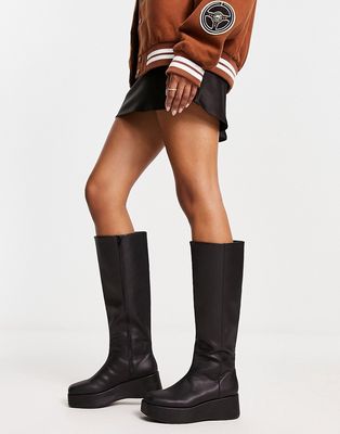 Monki chunky knee high boots in black