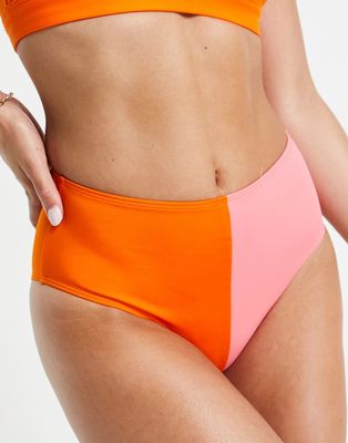 Monki color block bikini briefs in pink and orange-Multi