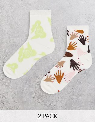 Monki cotton 2 pack jacquard pattern sock in multi - MULTI