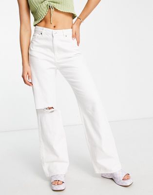 Monki cotton blend baggy straight leg distressed jeans in white - WHITE