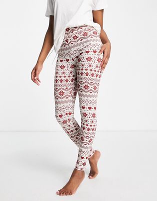 Monki cotton Christmas leggings in red fairisle - part of a set - RED