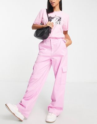 Monki cotton corduroy cargo pants in pink