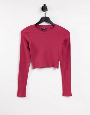 Monki cotton cropped long sleeve top in red - RED