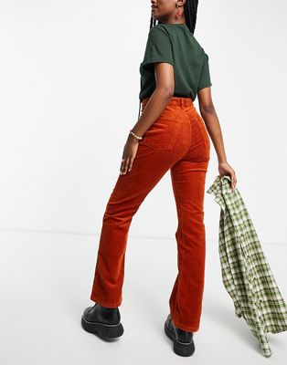 Monki cotton flare cord pants in orange - RED
